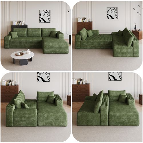 Canapé Compressé D'angle - Sans Montage - Assise Profonde - Tissu - Vert