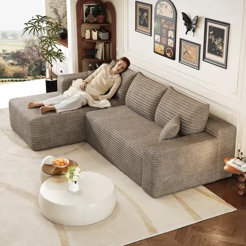 Canapé D'angle compressé - Sans Montage - Assise Profonde - Tissu - Camel
