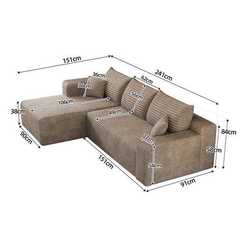 Canapé D'angle compressé - Sans Montage - Assise Profonde - Tissu - Camel