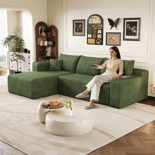 Canapé D'angle Modulable - Sans Montage - Assise Profonde - Tissu - Vert
