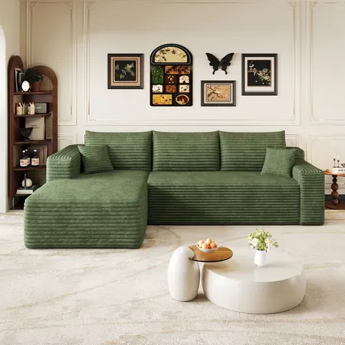 Canapé D'angle Modulable - Sans Montage - Assise Profonde - Tissu - Vert
