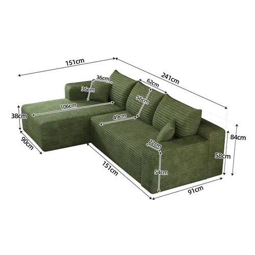 Canapé D'angle Modulable - Sans Montage - Assise Profonde - Tissu - Vert