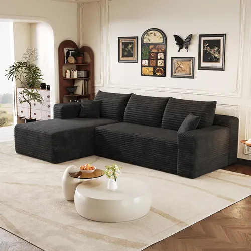 Canapé Compressé D'angle - Sans Montage - Assise Profonde - Tissu - Noir
