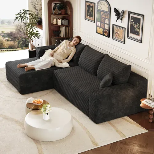 Canapé Compressé D'angle - Sans Montage - Assise Profonde - Tissu - Noir