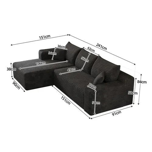 Canapé Compressé D'angle - Sans Montage - Assise Profonde - Tissu - Noir