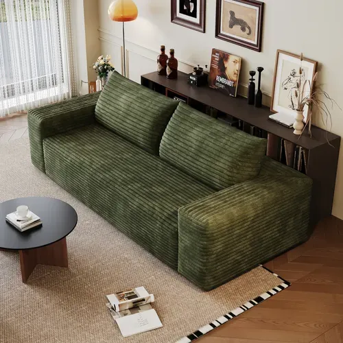 Canapé Compressé Modulable - Sans Montage - Assise Profonde - Velours Côtelé - Vert