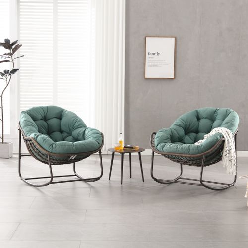Fauteuil à Bascule 111x94.5x80 Cm, Siège Extra Large Avec Coussin, Acier Et Rotin Tressé, Vert Clair