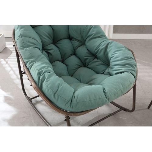 Fauteuil à Bascule 111x94.5x80 Cm, Siège Extra Large Avec Coussin, Acier Et Rotin Tressé, Vert Clair