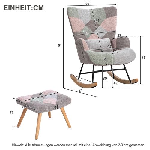 Fauteuil Rocking-chair,avec Repose-pieds,coussin Lombaire,bois+métal,flanelle,multicolore