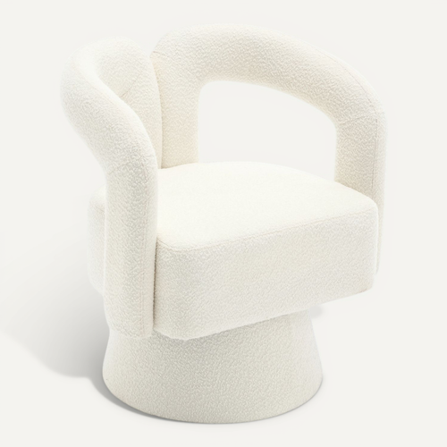 Fauteuil Pivotant 67x55x74 Cm, Dossier, Assise Large, Base Métal 360 Degrés, Bouclé, Beige
