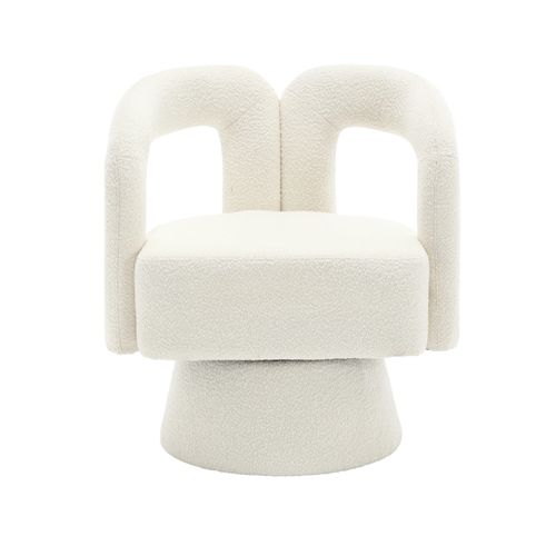 Fauteuil Pivotant 67x55x74 Cm, Dossier, Assise Large, Base Métal 360 Degrés, Bouclé, Beige