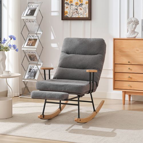 Fauteuil à Bascule 102x63,5x100 Cm, Système Gravité, Repose-pieds Intégré, Tissu Teddy Gris