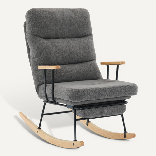 Fauteuil à Bascule 102x63,5x100 Cm, Système Gravité, Repose-pieds Intégré, Tissu Teddy Gris