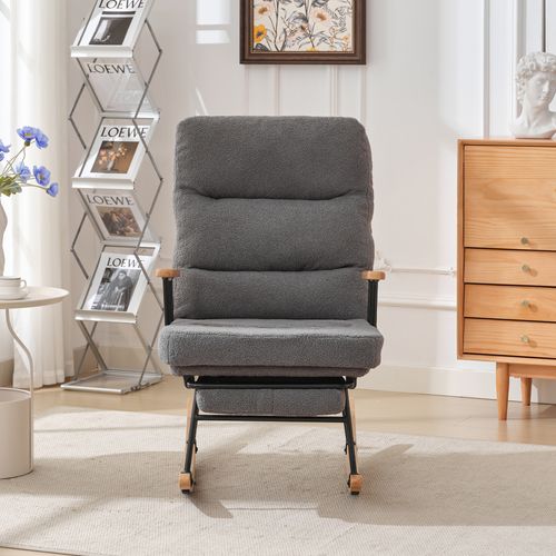 Fauteuil à Bascule 102x63,5x100 Cm, Système Gravité, Repose-pieds Intégré, Tissu Teddy Gris