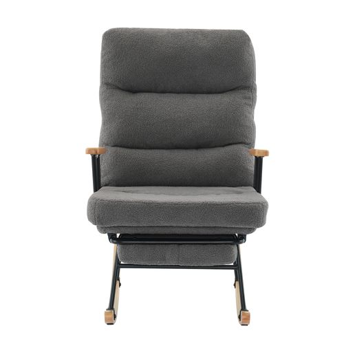Fauteuil à Bascule 102x63,5x100 Cm, Système Gravité, Repose-pieds Intégré, Tissu Teddy Gris