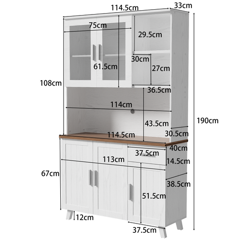 Buffet Haut 114.5x40x190  Cm, 1 Tiroir, 5 Portes, 3 Niches, Panneaux De Particules, Blanc+brun