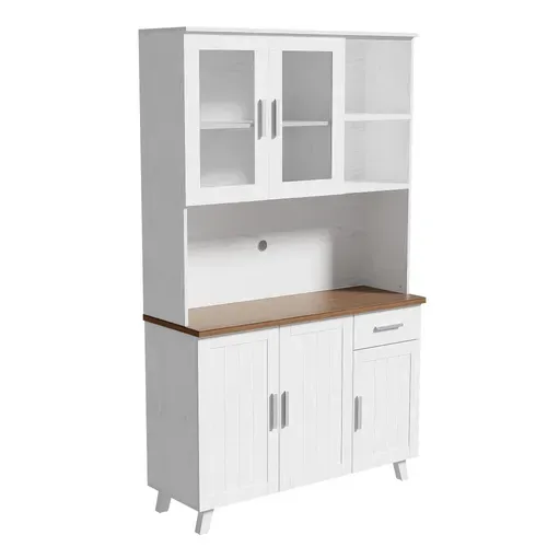 Buffet Haut 114.5x40x190  Cm, 1 Tiroir, 5 Portes, 3 Niches, Panneaux De Particules, Blanc+brun