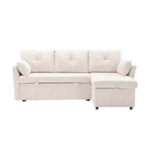 Canapé Gigogne 206x108x88, Rangement Coffre, Tissu Velours Côtelé, Structure En Bois, Beige