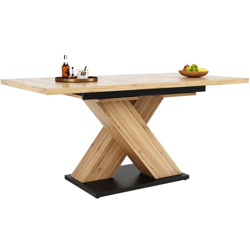 Table Extensible 119/158.5x80x75 Cm, Rallonge Télescopique, Mdf, Métal, Couleur Bois+noir