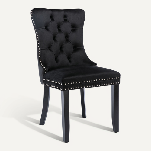 Lot De 2 Chaises Moderne 62x50x95 Cm, Dossier Haut, Bois, Velours Noir, Rivets Décoratifs