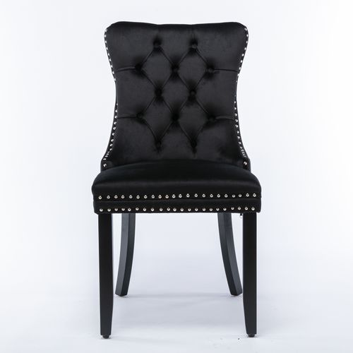 Lot De 2 Chaises Moderne 62x50x95 Cm, Dossier Haut, Bois, Velours Noir, Rivets Décoratifs