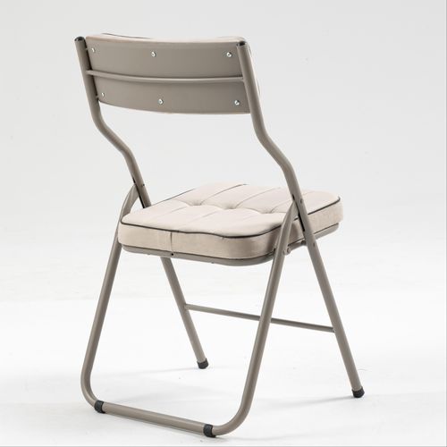 Lot De 2 Chaise Pliante 2 Pièces 47x46x80cm, Assise Coussinée Et Dossier 110°, Métal, Kaki