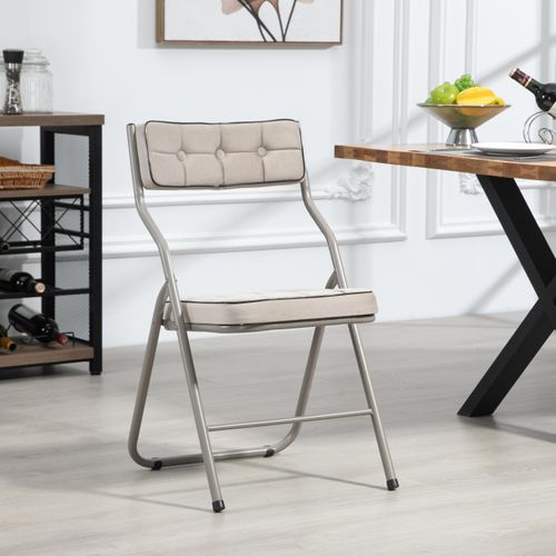 Lot De 2 Chaise Pliante 2 Pièces 47x46x80cm, Assise Coussinée Et Dossier 110°, Métal, Kaki