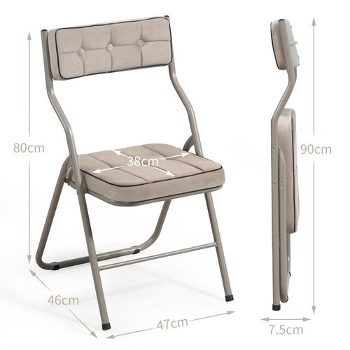 Lot De 2 Chaise Pliante 2 Pièces 47x46x80cm, Assise Coussinée Et Dossier 110°, Métal, Kaki