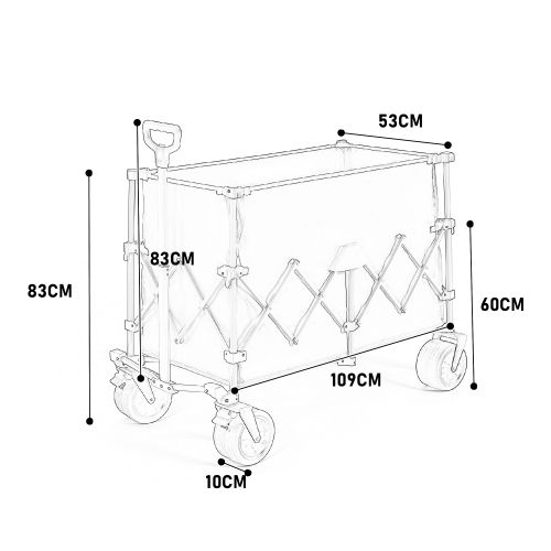 Chariot Pliant 109x53x83 Cm, Grande Capacité 300 L, Acier, Tissu Oxford, Couleur Noir