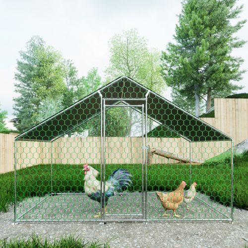 Enclos Poulailler 3 X 2 X 2m, Toile Pe Étanche, Structure Métal Galvanisé, Serrure, Vert Et Argent