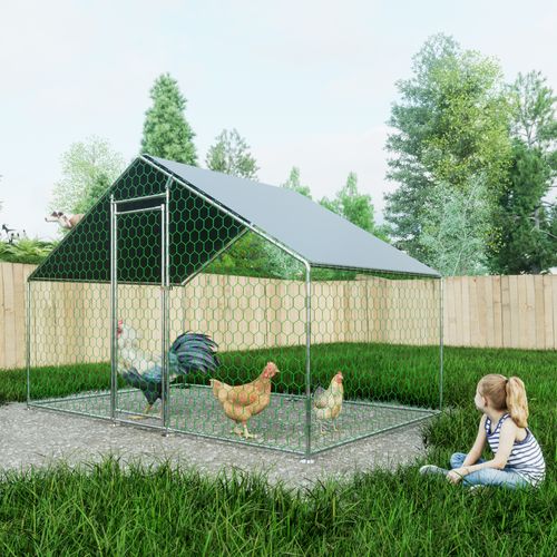 Enclos Poulailler 3 X 2 X 2m, Toile Pe Étanche, Structure Métal Galvanisé, Serrure, Vert Et Argent