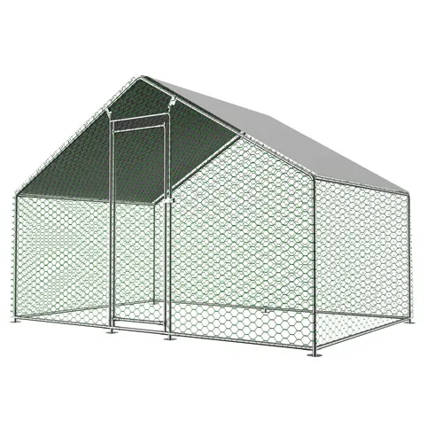 Enclos Poulailler 3 X 2 X 2m, Toile Pe Étanche, Structure Métal Galvanisé, Serrure, Vert Et Argent