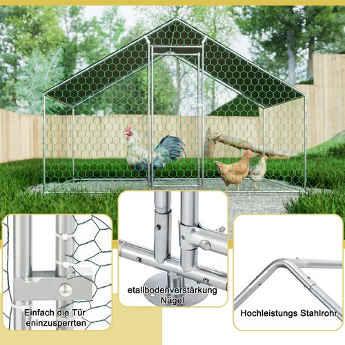 Enclos Poulailler 3 X 2 X 2m, Toile Pe Étanche, Structure Métal Galvanisé, Serrure, Vert Et Argent
