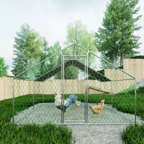 Enclos Poules 3x4x2 M, Serrure De Sécurité, Acier Galvanisé, Bâche Pe Imperméable, Vert Et Argent