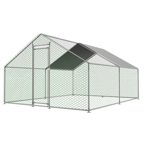 Enclos Poules 3x4x2 M, Serrure De Sécurité, Acier Galvanisé, Bâche Pe Imperméable, Vert Et Argent