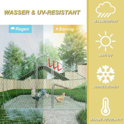 Enclos Poules 3x4x2 M, Serrure De Sécurité, Acier Galvanisé, Bâche Pe Imperméable, Vert Et Argent