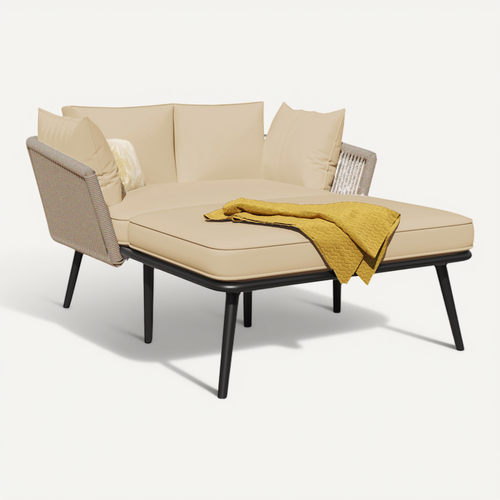 Canapé De Jardin Double, 130x120x67 Cm, Coussins 10 Cm, Acier, Polyester, Coloris Kaki+noir