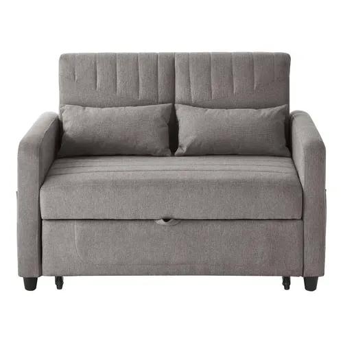 Canapé Convertible 143.5x114x82.5cm, Dossier 3 Positions, Mousse Haute Densité, Tissu Coton-lin Gris