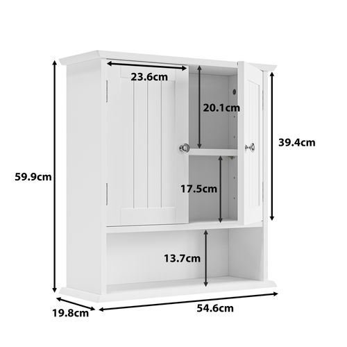 Armoire Murale 54.6x19.8x59.9cm, 2 Portes Battantes, 1 Niche, Mdf, Blanc, Gain De Place