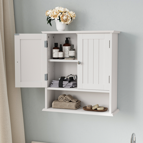 Armoire Murale 54.6x19.8x59.9cm, 2 Portes Battantes, 1 Niche, Mdf, Blanc, Gain De Place