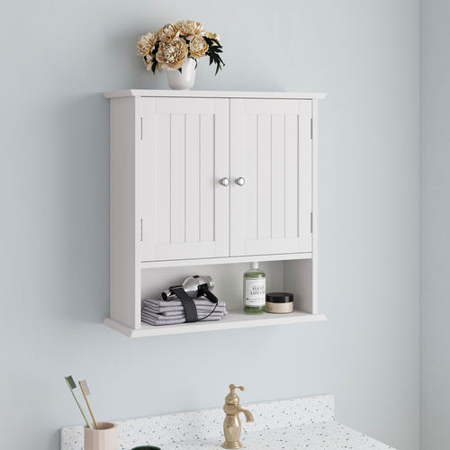 Armoire Murale 54.6x19.8x59.9cm, 2 Portes Battantes, 1 Niche, Mdf, Blanc, Gain De Place