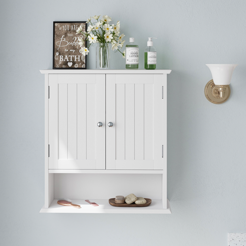Armoire Murale 54.6x19.8x59.9cm, 2 Portes Battantes, 1 Niche, Mdf, Blanc, Gain De Place