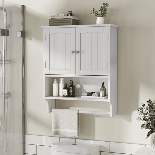 Armoire Murale Salle De Bain 56,8x19x70 Cm, Portes Et Étagères Réglables, 1 Niche, Mdf, Blanche