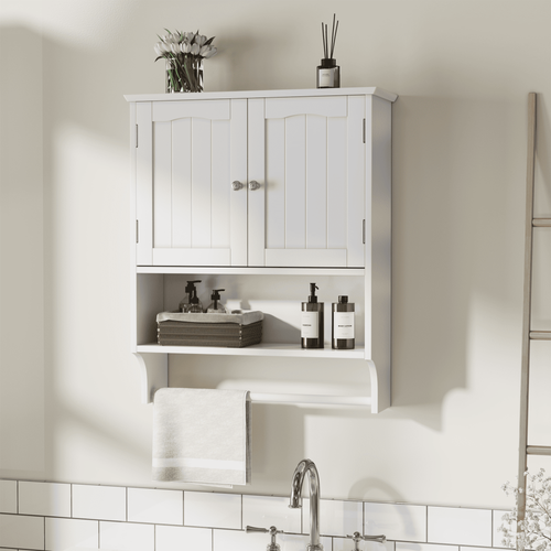 Armoire Murale Salle De Bain 56,8x19x70 Cm, Portes Et Étagères Réglables, 1 Niche, Mdf, Blanche