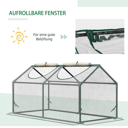Mini Serre De Jardin 120x60x60 Cm, Fenêtre Enroulable, Acier, Housse Transparente