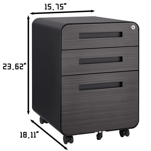 Caisson Mobile De Bureau Avec 3 Tiroirs, 46x40x58 Cm, Verrouillable, Métal, Noir
