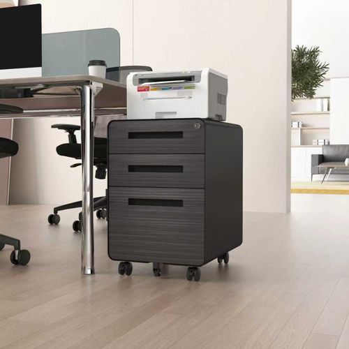 Caisson Mobile De Bureau Avec 3 Tiroirs, 46x40x58 Cm, Verrouillable, Métal, Noir