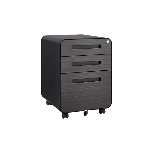 Caisson Mobile De Bureau Avec 3 Tiroirs, 46x40x58 Cm, Verrouillable, Métal, Noir