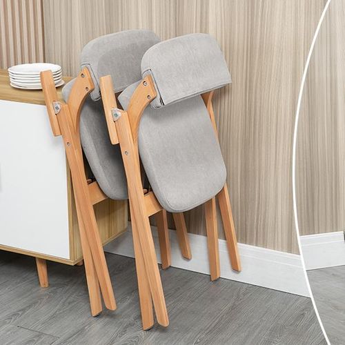 Lot De 2 Chaise Pliante 60x53x79 Cm, Avec Accoudoirs, Housse Amovible, Bois, Gris