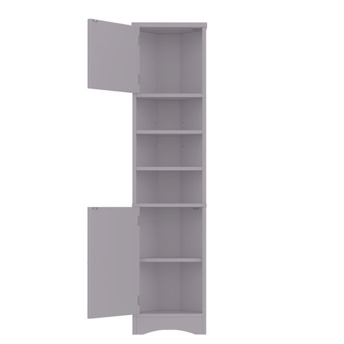 Meuble De Salle De Bain 37x24.5x170 Cm, Laque Résistante à L'humidité, 2 Portes, 3 Niches, Mdf, Gris